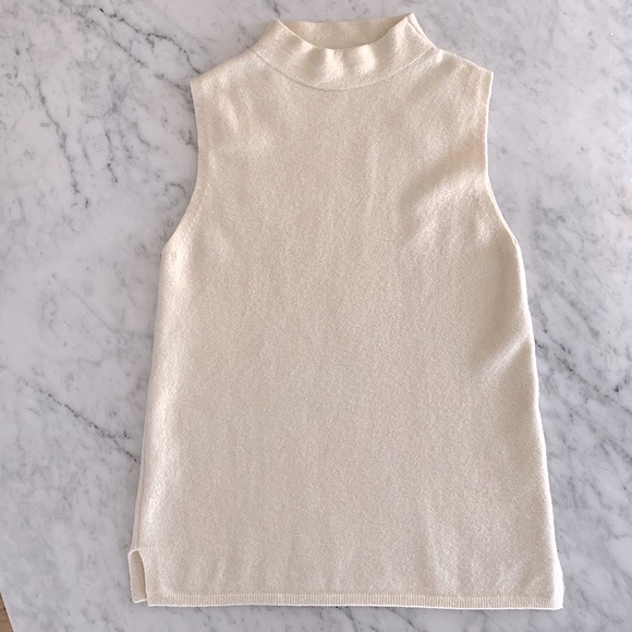 Massimo Dutti cream cashmere blend sleeveless mock neck sweater size S - Picture 2 of 7
